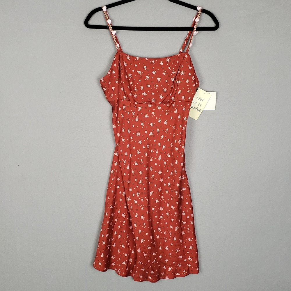 Ditzy Floral Milkmaid Sundress Dark Red Fit & Flare Summer Cottagecore‎ Size M